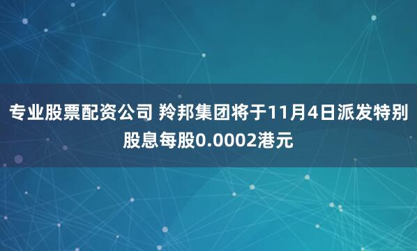 专业股票配资公司 羚邦集团将于11月4日派发特别股息每股0.0002港元