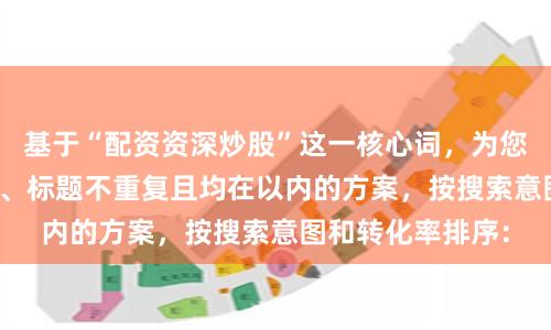 基于“配资资深炒股”这一核心词，为您定制了SEO友好、标题不重复且均在以内的方案，按搜索意图和转化率排序：